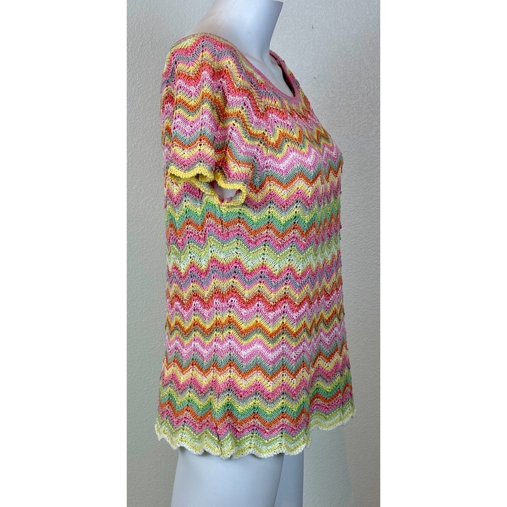 Vintage Sigrid Olsen Rainbow Chevron Crochet Sweater Size L Festival Fairy Twee - Picture 9 of 16